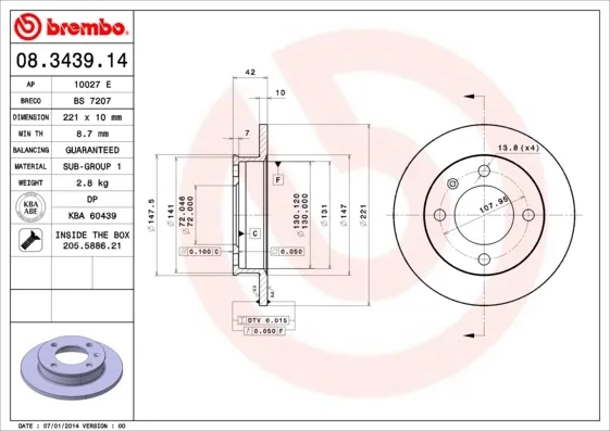 Disco de freno 08343914 Brembo