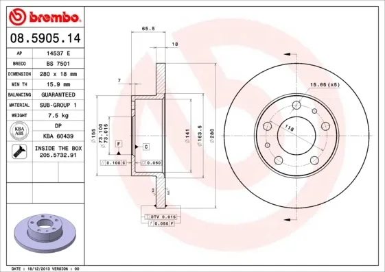Disco de freno 08590514 Brembo