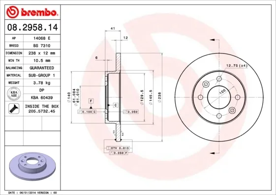 Disco de freno 08295814 Brembo