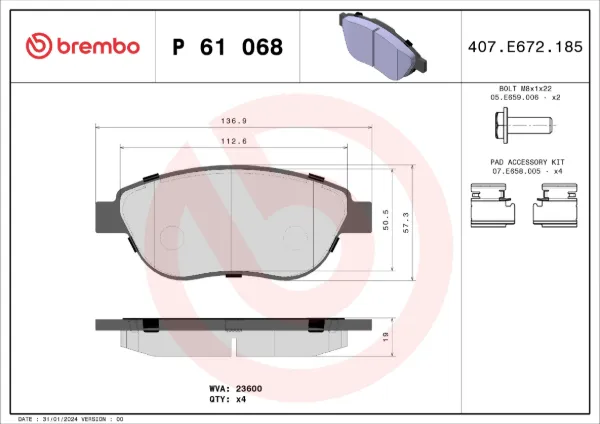 Pastillas de freno P61068 Brembo