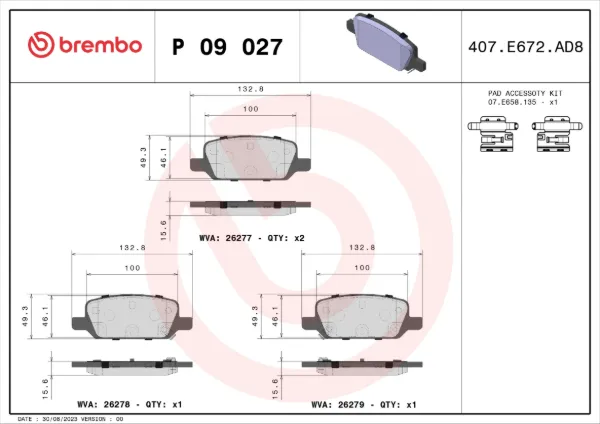 Pastillas de freno traseras P09027 Brembo