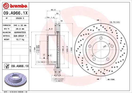 Disco de freno 09A9661X Brembo