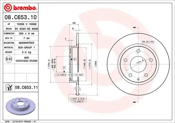 Disco de freno trasero 08C65311 Brembo