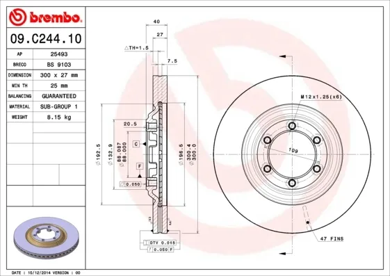 Disco de freno 09C24410 Brembo