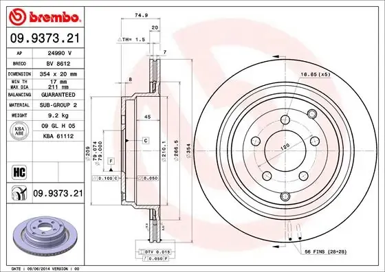 Disco de freno trasero 09937321 Brembo