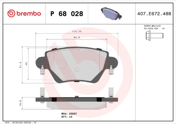 Pastillas de freno traseras P68028 Brembo