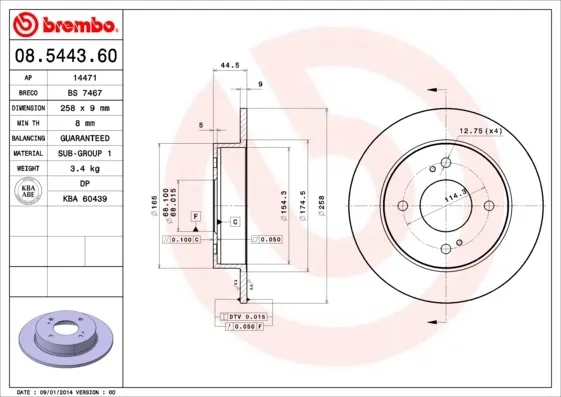 Disco de freno trasero 08544360 Brembo