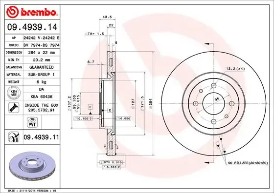 Disco de freno 09493914 Brembo