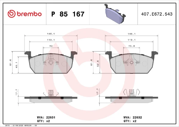 P 85 167 Brembo pastillas de freno delanteras