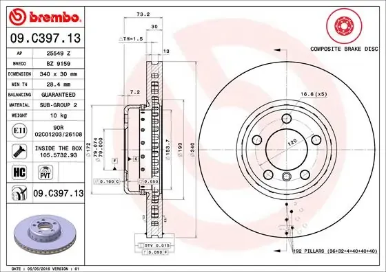 Disco de freno 09C39713 Brembo