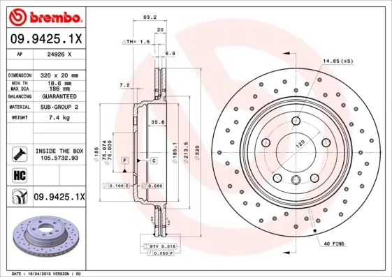 Disco de freno trasero 0994251X Brembo