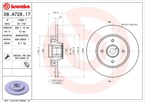 08.A729.17 Brembo disco de freno trasero