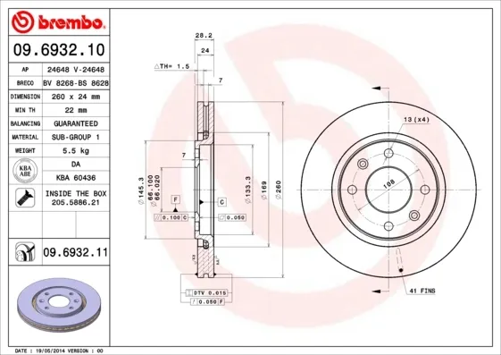 Disco de freno 09693210 Brembo