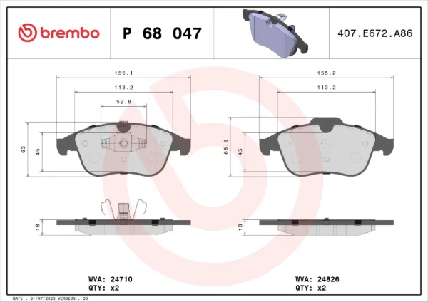 Pastillas de freno P68047 Brembo