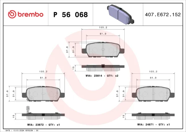 Pastillas de freno traseras P56068 Brembo