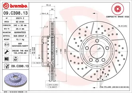 Disco de freno 09C39813 Brembo