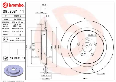 Disco de freno trasero BREMBO 09E03111