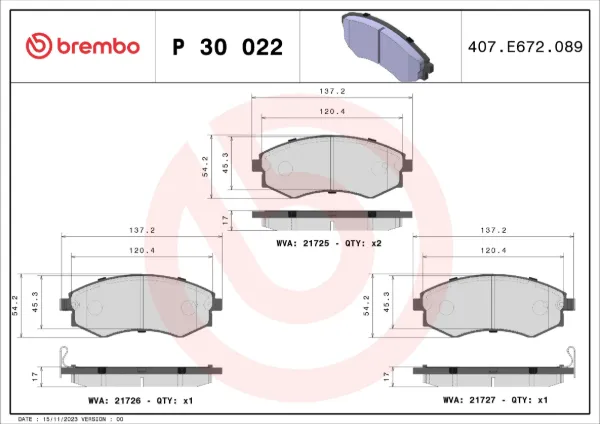 Pastillas de freno P30022 Brembo
