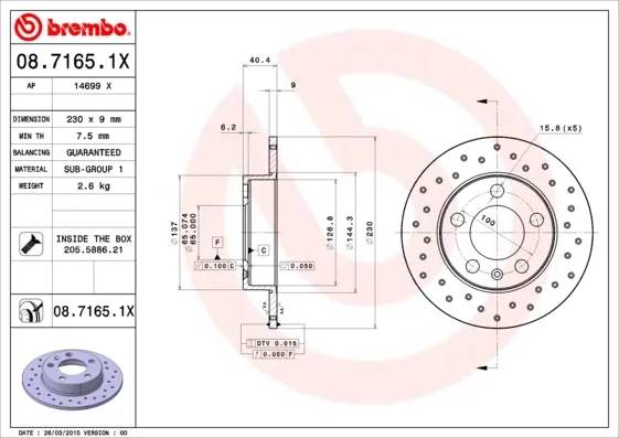 Disco de freno trasero 0871651X Brembo