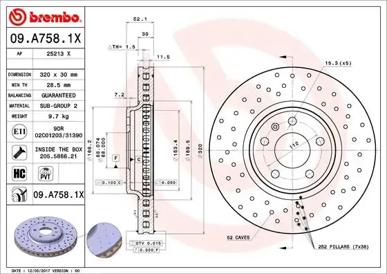 Disco de freno 09A7581X Brembo