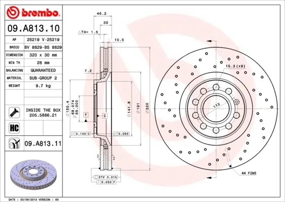 Disco de freno 09A81311 Brembo