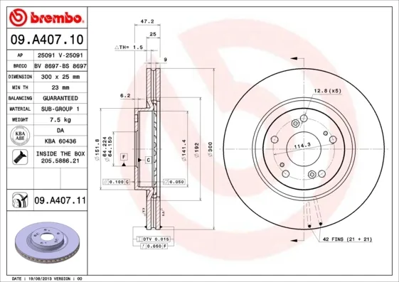 Disco de freno 09A40710 Brembo