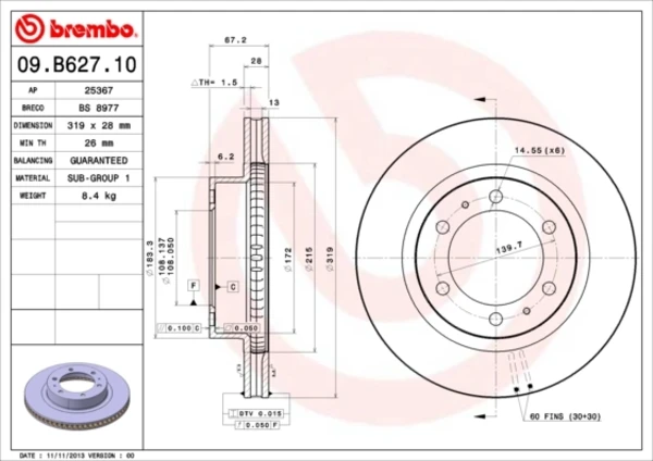 09B62710 Brembo freno de disco delantero