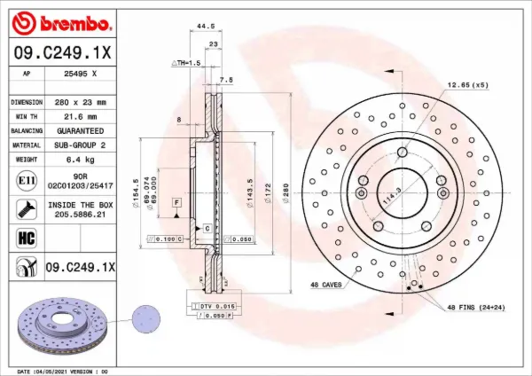 Disco de freno 09C2491X Brembo