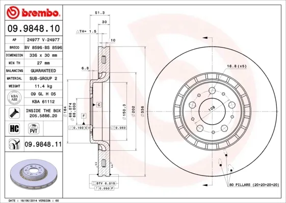 Disco de freno 09984810 Brembo