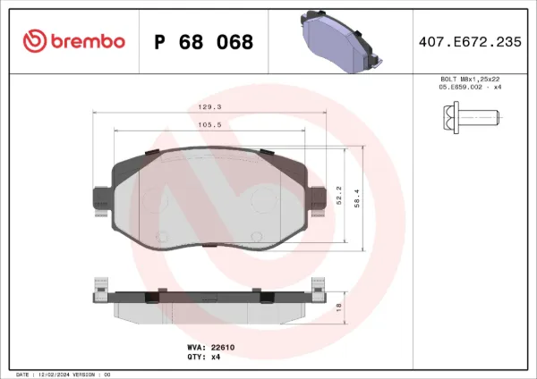 Pastillas de freno P68068X Brembo