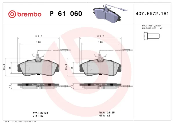 Pastillas de freno P61060 Brembo