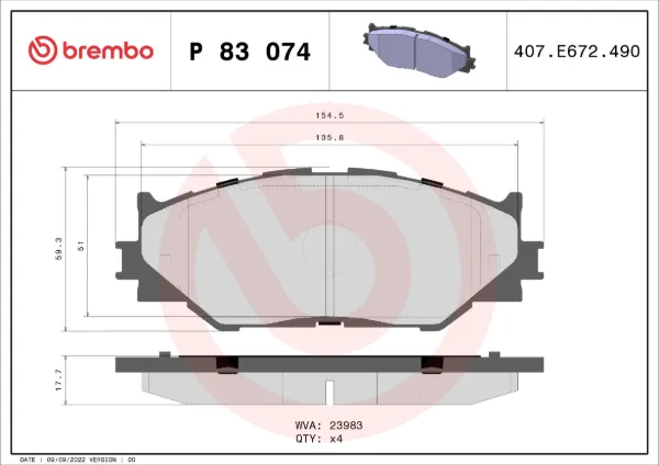 Pastillas de freno P83074 Brembo