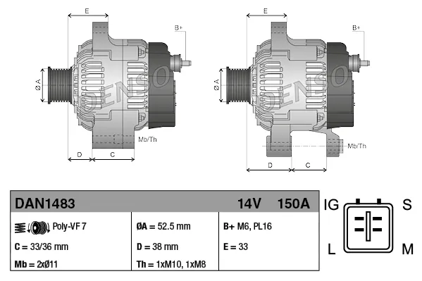 Alternador DAN1483 Denso