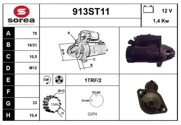 Motor de arranque 913ST11 Startcar