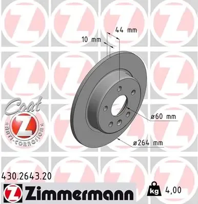 Disco de freno trasero 430264320 Zimmermann