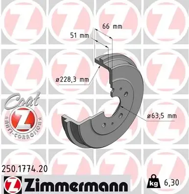 Tambor de freno trasero 250177420 Zimmermann