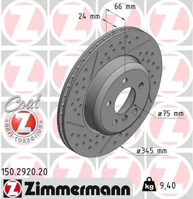 Disco de freno trasero 150292020 Zimmermann