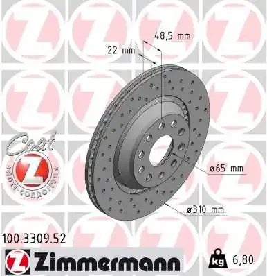 Disco de freno trasero 100330952 Zimmermann