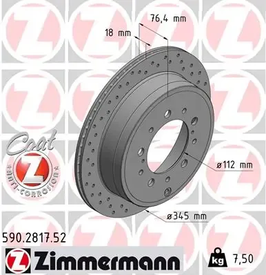 Disco de freno trasero 590281752 Zimmermann