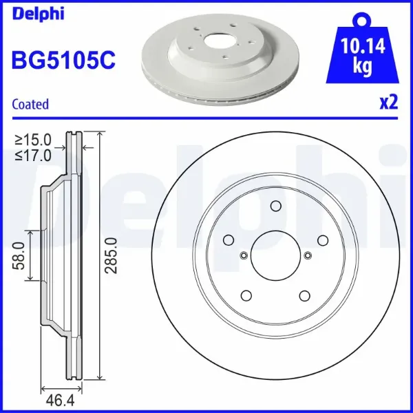 Disco de freno trasero BG5105C Delphi
