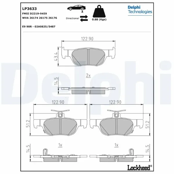 Pastillas de freno traseras LP3633 Delphi