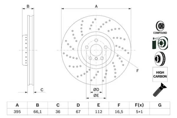 Disco de freno 0986479F64 Bosch