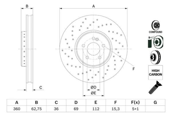 Disco de freno 0986479G38 Bosch