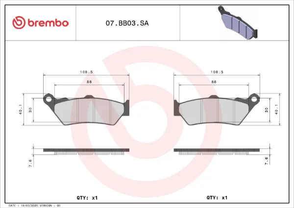 Pastillas de freno traseras 07BB03SA Brembo