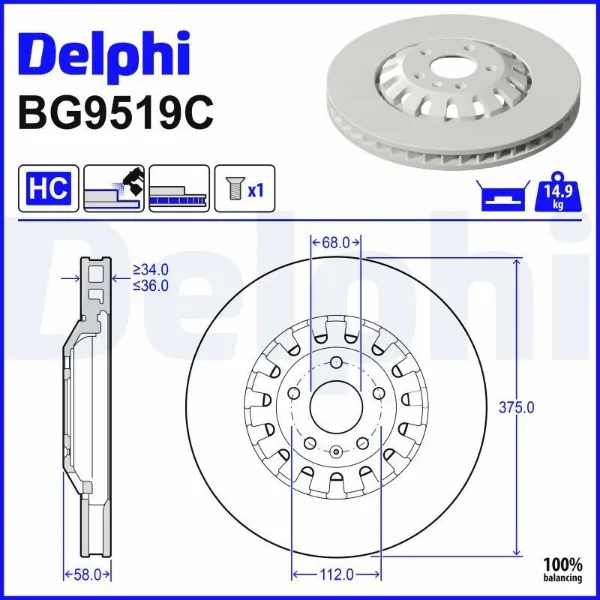 Disco de freno BG9519C Delphi