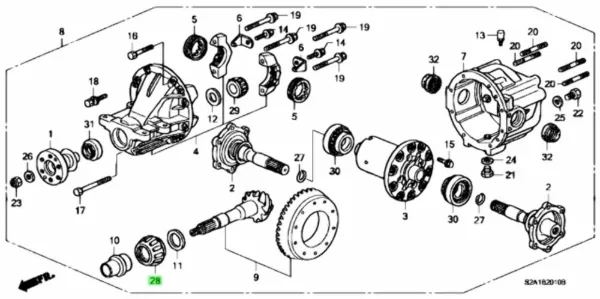 Rodamiento interior del piñón del diferencial trasero 91001PCZ003 Honda