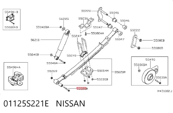Perno delantero de la ballesta trasera 01125S221E Nissan/Infiniti