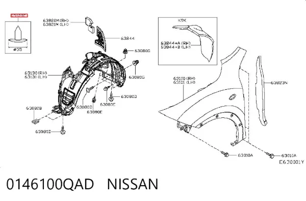 Clip de fijación del guardabarros delantero 0146100QAD Nissan/Infiniti