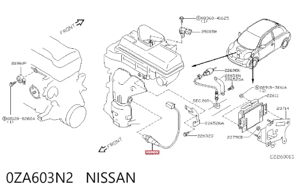 Sensor de oxígeno previo al catalizador 0ZA603N2 Nissan/Infiniti