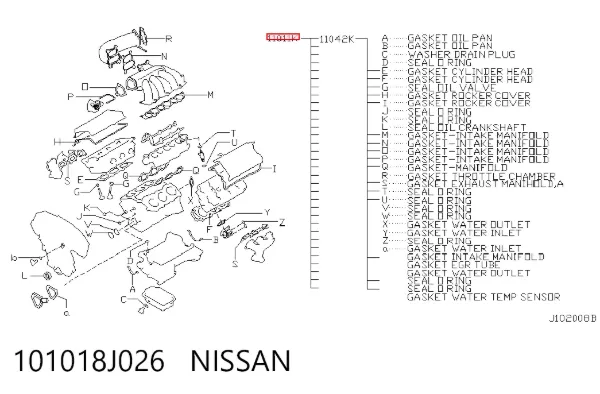 Juego de juntas para motor 101018J026 Nissan/Infiniti